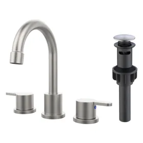Widespread Bathroom Sink Faucet Brushed Nickel 2 Handle 8 Inch 3 Hole 360°Swivel Spout Vanity Sink With Pop Up Drain Assembly[Unable Ship Weekend (Option: defaulttitle)