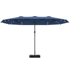 Garden Parasol 14.4ft Double-Sided Sun Umbrella with Base, Patio Parasol with LED Solar Lights, Navy Blue (Option: Navy Blue-1430x420x190 mm)